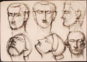 Jelzés nélkül: Fejek, tanulmány rajz. Grafit, papír, apró szakadással, 43×58 cm