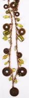 Divatos zöld gyöngyökkel és érmékkel díszített bizsu nyaklánc, h: 88 cm