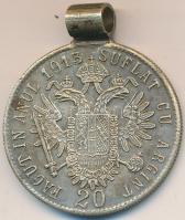 1913. 20Kr "Veretett 1913 évben ezüstözött" játékpénz magyar és román felirattal, füllel T:2-