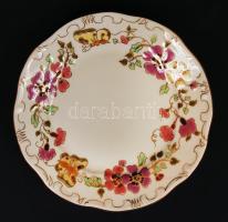 Zsolnay pillangó mintás süteményes tányér, kézzel festett, hibátlan, jelzett, d:16,5 cm