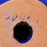 Esernyős kislány kék ruhában, Fábián jelzéssel, kerámia szobor, apró lepattanással, m: 23 cm