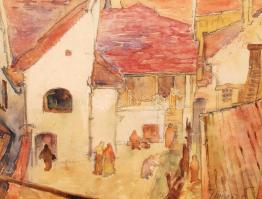 Olvashatatlan jelzéssel: Tabán. Akvarell, papír, jelzett, üvegezett keretben, 36x46 cm