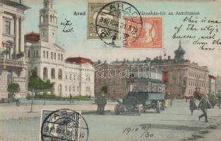 1910 Arad, Városház tér, autóbusz. Bloch H. kiadása / town hall square, autobus. TCV card