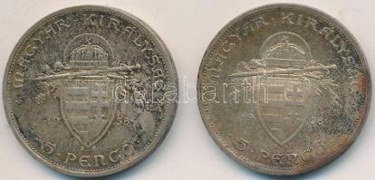 1938. 5P Ag "Szent István" (2x) T:2- Adamo P8.1