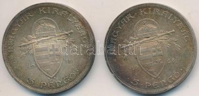 1938. 5P Ag "Szent István" (2x) T:2- Adamo P8.1