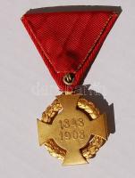 Ausztria 1908. "1848-1908 - 60 éves évforduló" I.Ferenc József aranyozott Br, szalaggal T:2