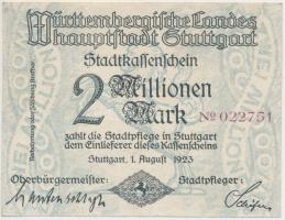 Német Birodalom / Weimari Köztársaság / Stuttgart 1923. 2.000.000M T:III Germany / Weimar Republic / Stuttgart 1923. 2.000.000 Mark C:F