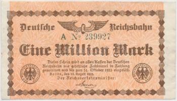 Német Birodalom / Weimari Köztársaság / Birodalmi Vasút 1923. 1.000.000M T:III
Germany / Weimar Repu...