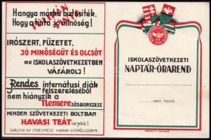 1942-1943 Iskolaszövetkezeti naptár-órarend