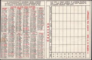 1942-1943 Iskolaszövetkezeti naptár-órarend