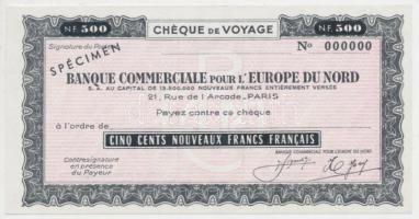 Franciaország DN "Észak-európai Kereskedelmi Bank" 500Fr "SPECIMEN" utazási csekk T:I France ND "Commercial Bank for Northern Europe (Banque Commerciale Pour L'Europe du Nord)" 500 Francs "SPECIMEN" travellers cheque C:UNC