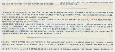 Kanada DN "Canadian Pacific Express Company" 20$ "SPECIMEN" utazási csekk T:I
Ca...