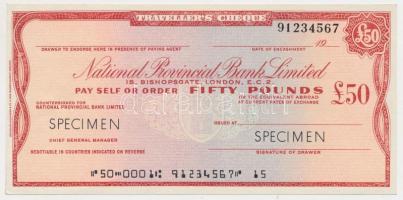Nagy-Britannia DN "Nemzeti Tartományi Bank" 50Ł "SPECIMEN" utazási csekk T:I Great Britain ND "National Provincial Bank Limited" 50 Pound "SPECIMEN" travellers cheque C:UNC