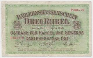 Oroszország/I. világháború/német megszállás/Posen 1916. 3R T:III- Russia / German occupation / Posen 1916. 3 Rubles C:VG