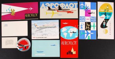 Az orosz Aeroflot légitársaság szórólapja, képeslapja, matricája, 10 db