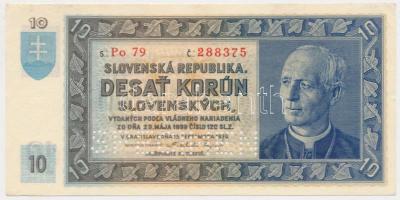 Szlovákia 1939. 10K "SPECIMEN" perforációval T:I- Slovakia 1939. 10 Korun "SPECIMEN" preforation C:AU