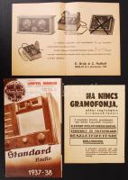1937-1938 Standard rádió és gramofon szórólapja, és 2 db rádió és gramofon szórólap