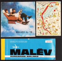 cca 1950-1960 Malév IL-18 prospektus, jegy és képeslap
