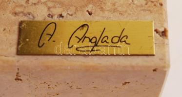 Angeles Anglada stúdió: A legjobb barátom. Bronzírózott műgyanta, márvány talapzaton, jelzett (nagy ...