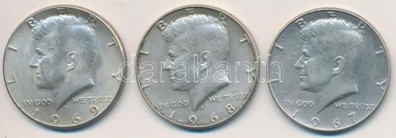 Amerikai Egyesült Államok 1967-1969. 1/2$ Ag "Kennedy" (3xklf) T:2 USA 1967-1969. 1/2 Dollar Ag "Kennedy" (3xdiff) C:XF