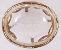 Antik fűszertartó, gazdagon díszített, réz, üvegen apró csorba, m:9 cm, 11×9 cm