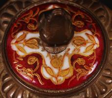 Antik asztali készlet, porcelán-réz, kézzel festett, jó állapotban, összesen:4 db