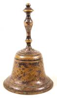 Antik csengő, fém, gravírozott növényi díszítéssel, m:9 cm