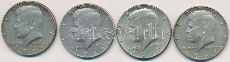 Amerikai Egyesült Államok 1967-1969. 1/2$ Ag "Kennedy" (4x) T:2,2- egyiken ly. USA 1967-1969. 1/2 Dollar Ag "Kennedy" (4x) C:XF,VF one is with hole