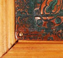 Három grácia. Réz falikép, jelzett, fa keretben, 11×21 cm