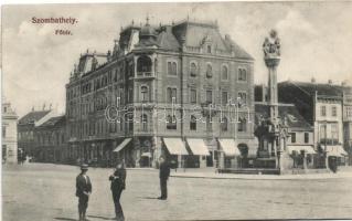 Szombathely, Főtér, emlékmű, üzlet (b)