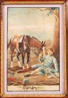 Olvashatatlan jelzéssel: Remény. Akvarell, papír, jelzett, üvegezett kereteben, 25×15 cm