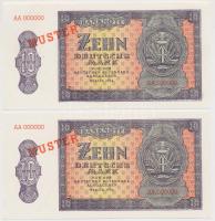 NDK 1954. 10M előlapi próbanyomat "AA 000000" "MUSTER" felülnyomással (2x) hátlapon sorszám T:I GDR 1954. 10 Mark trial print "AA 000000" "MUSTER" Specimen overprint (2x) serial numbers on the back C:Unc