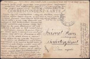 1916 Tivornyázó tiszti társaság fotólapon, hátoldalt az egyik résztvevő kommentárjaival