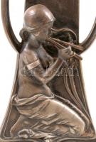 Jelzett szecessziós gyertyatartó, ón, tetején apró horpadással, m:18,5 cm / Art Noveau candelstick, ...