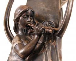 Jelzett szecessziós gyertyatartó, ón, tetején apró horpadással, m:18,5 cm / Art Noveau candelstick, ...