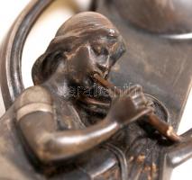 Jelzett szecessziós gyertyatartó, ón, tetején apró horpadással, m:18,5 cm / Art Noveau candelstick, ...