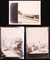 1914 Batajnica, Szerbia katonai utánpótlásvonat rakodása fegyverekkel / Serbia, Batajnica World War I. military supply train 3 photos 12x9 cm