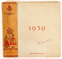 1939 Bp., M. Kir. Külkereskedelmi Hivatal által kiadott asztali naptár, hátulján címeres táblácskával