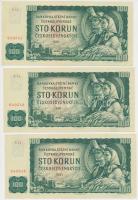 Csehszlovákia 1961. 100K (3x) sorszámkövető T:II- (hajtatlanok) Czechoslovakia 1961. 100 Korun (3x) sequential serials C:VF (unfolded)