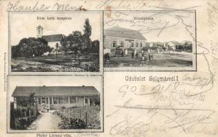 Solymár, Római katolikus templom, községháza, Pfeifer Lőrinc villa, Gromon Antal kiadása (fa)