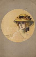 Lady in hat, Italian art postcard s: Zandrino (EK)