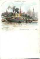 1899 (?) Fürst Bismarck einkommend im Hamburgs Hafen / steamship, litho