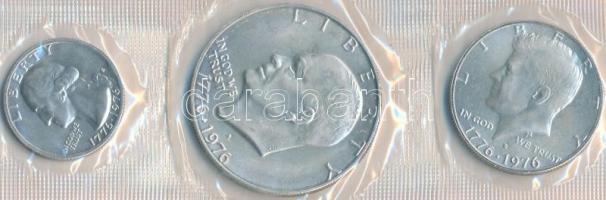 Amerikai Egyesült Államok 1976. 1/2$ Ag + 1$ Ag + 1/4$ Ag "Bicentennial" nejlontokban T:1
...