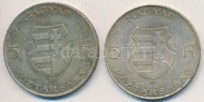 1947. 5Ft Ag "Kossuth" (2x) T:2-,3
Adamo F8.1
