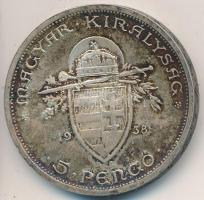 1938. 5P Ag "Szent István" T:2 patina
Adamo P8.1