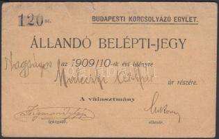 1909 Maleczky Oszkár (1894-1972) operaénekes korcsolyázóegyleti belépőjegye
