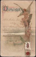 1896 Bp., Az ezredéves országos kiállításon való részvételt köszönő díszes névre szóló litho oklevél