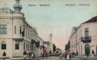 Beszterce, Kórház utca, Brecher M. üzlete / hospital street, shop, Guido Scharsach