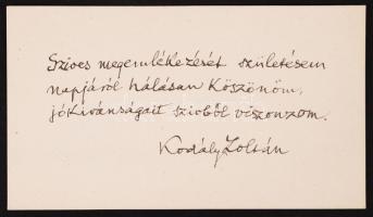 Kodály Zoltán (1882-1967) saját kézzel írt köszönő sorai születésnapi jókívánságokért