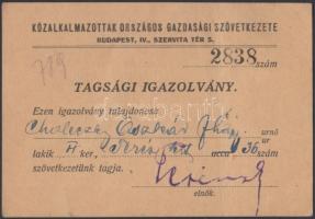 cca 1930 Maleczky Oszkár (1894-1972) operaénekes Közalkalmazottak Országos Gazdasági Szövetkezete tagsági igazolvány